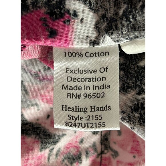 Healing Hands Floral 2-Pocket Short Sleeve Scrub Top in Black/Pink - Sz L - Picture 5 of 6
